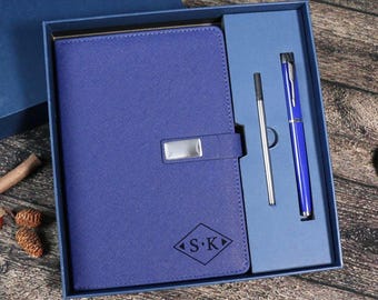 Set di quaderni in pelle con incisione personalizzata e penna, regalo personalizzato