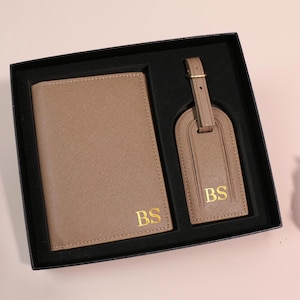 Customized monogrammed leather passport cover luggage tag | Wedding Anniversary Travel Gift | personalized Travel Wallet gift for Father Mum