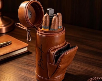 Estuche para puros grabado a medida, humidor de cuero personalizado para puros, estuche portátil de viaje para puros, regalo único para padrinos de boda, regalo de aniversario para él.