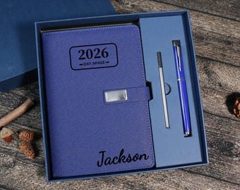 Spersonalizowany planer dzienny 2026, notatnik z planerem na 2026 r., dziennik efektywności pracy, kalendarz z paskiem, spersonalizowany organizer dzienny, prezent świąteczny.
