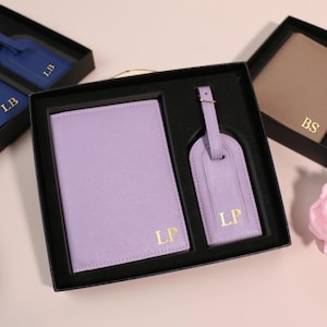 Personalized Leather Passport Holder Gift Set,Best man Bridesmaid Groomsman Gift,Wedding Travel Gift,Travel Set Accessories,Honeymoon Gift