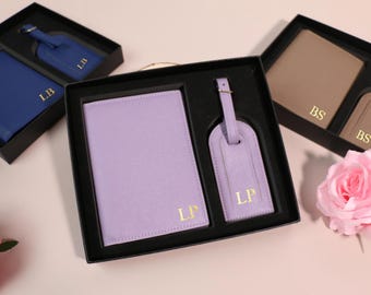 Personalized Leather Passport Holder Gift Set,Best man Bridesmaid Groomsman Gift,Wedding Travel Gift,Travel Set Accessories,Honeymoon Gift