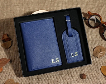 Personalized PU Leather Passport Holder and Luggage Tag Set