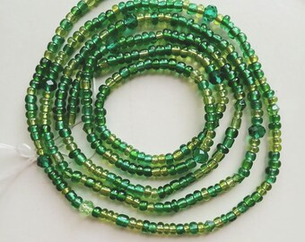 Authentic Ghanaian Elastic Waist Beads, Tie on Style, Green