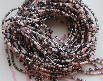 Pale Pink, Gray and Dark Amber Color Waist Beads, Authentic Ghanaian Belly Jewelry, exclusive design
