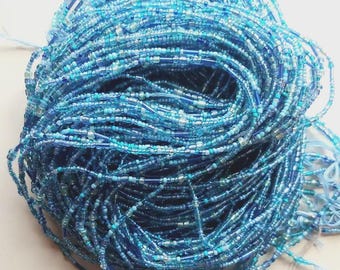 Light Blue Waist Beads with Crystal, Authentic Ghanaian Body Jewelry, Exclusive Design