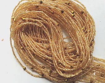 Minimalist Tiny Gold Waist Beads with Crystal, Authentic Ghanaian Beaded Body Jewelry