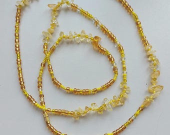 Gold Citrine Quartz Waist Beads: African Belly Chain