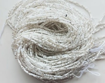 White and Silver Waist Beads with Crystal, Authentic Ghanaian Beaded Body Jewelry