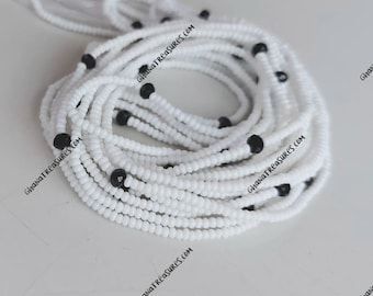 Tiny White Waist Beads with Crystal, Authentic Ghanaian Beaded Body Jewelry