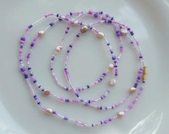 Japanese Miyuki Waist Beads with Freshwater Pearls, Exclusive Limited Edition, Custom Made, Lilac