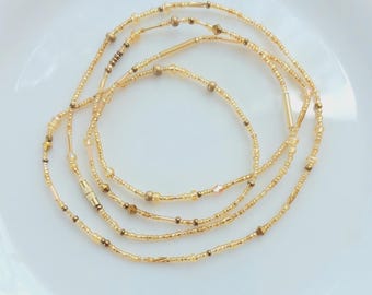 Japanese Miyuki Waist Beads with Crystal, Exclusive Limited Edition, Custom Made, Gold Color