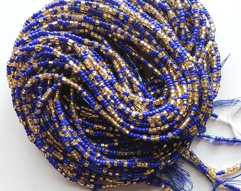 Blue and Gold Waist Beads with Crystal, belly chain, Authentic Ghanaian body jewelry