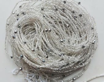 Minimalist Tiny Silver Waist Beads with Crystal, Authentic Ghanaian Beaded Body Jewelry