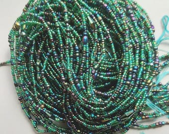 Iridescent Green and Purple Waist Beads with Crystal, Authentic Ghanaian Beaded Body Jewelry