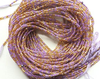 Violet and Gold Waist Beads with Crystal, Authentic Ghanaian Body Jewelry