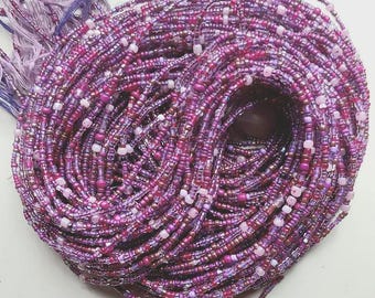 Purple Waist Beads with Crystal, Authentic Ghanaian Beaded Body Jewelry, Exclusive Design