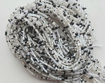Black and White Waist Beads with Crystal, Authentic Ghanaian Body Jewelry