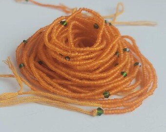 Frosted Orange Waist Beads with Crystal, Authentic Ghanaian belly jewelry