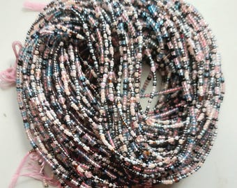 Pale Pink, Light Blue and Black Waist Beads, Authentic Ghanaian Belly Jewelry, Exclusive Design