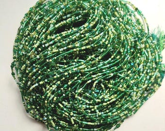 Green Waist Beads with Crystal, Authentic Ghanaian Belly Jewelry, Exclusive Design