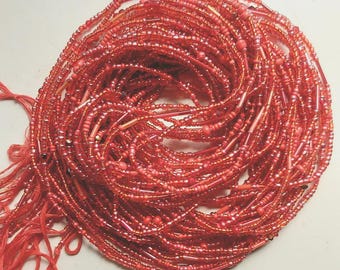Red Waist Beads with Crystal, Authentic Ghanaian Beaded Body Jewelry #18