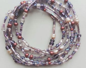 Japanese Miyuki Waist Beads with Freshwater Pearls, Exclusive Limited Edition, Custom Made, Cameo Color