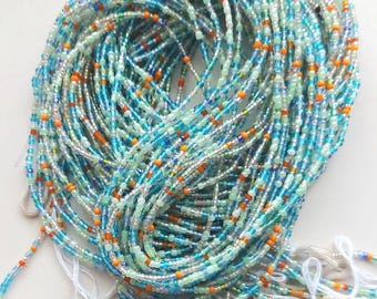 Mint Green, Frosted Light Blue Waist Beads, Authentic Ghanaian Beaded Body Jewelry, Exclusive Design