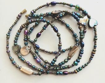 Abalone Shell Waist Beads: Iridescent Green Belly Chain