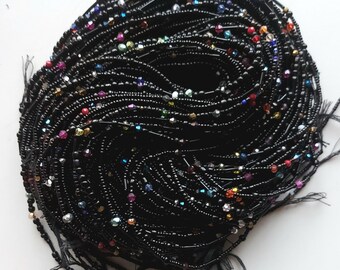 Black Waist Beads with Rainbow Crystal, Authentic Ghanaian Beaded Body Jewelry