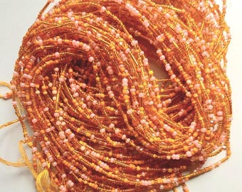Orange Waist Beads with Crystal, belly chain, Authentic Ghanaian Beaded Body Jewelry #17
