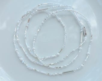 Japanese Miyuki glass seeds waist beads with fresh water pearls, limited edition, custom made, mixed white