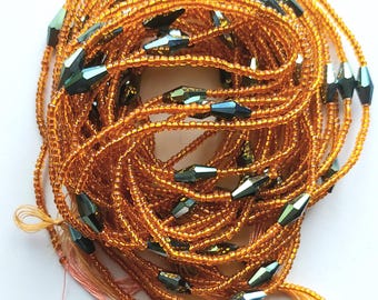 Shiny Orange Waist Beads with Crystal, Authentic Ghanaian Belly Jewelry