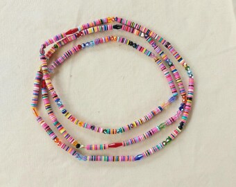 Multicolor African Vinyl Waist Beads with Crystal, Belly Chain, With or Without Clasp