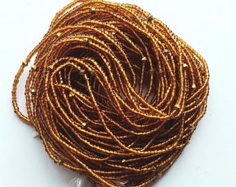 Amber Color Waist Beads with Crystal, Authentic Ghanaian Body Jewelry