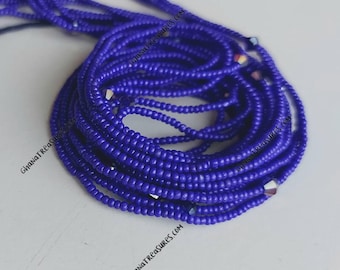 Tiny Cobalt Blue Waist Beads with Crystal, Authentic Ghanaian Beaded Body Jewelry