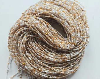 White and Gold Waist Beads with Crystal, Authentic Ghanaian Beaded Body Jewelry