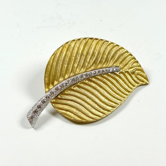 KJL Kenneth Jay Lane Rhinestone Leaf Brooch Brush… - image 3
