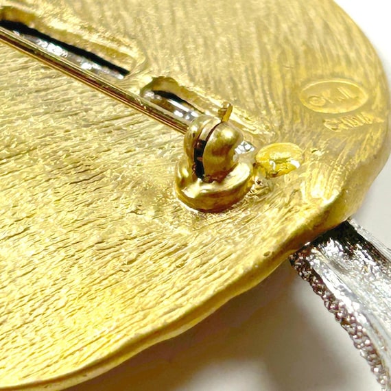 KJL Kenneth Jay Lane Rhinestone Leaf Brooch Brush… - image 6