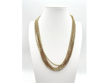 Vintage Multi Strand Gold Chain Necklace Ornate Floral Clasp Heavy Layered