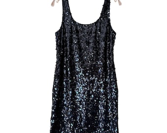 Black Sequin Bodycon Mini Dress Y2K Frederick's of Hollywood Party Glam Size L