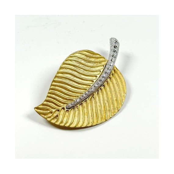 KJL Kenneth Jay Lane Rhinestone Leaf Brooch Brush… - image 1