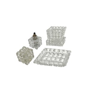 Conjunto de isqueiro de mesa Strikalite Art Deco Cubista - Cinzeiro e porta-cigarros (3 peças)