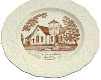 Erste Brethren Kirche Lanark IL Keramik Kirche Platte Adam Antike Steubenville
