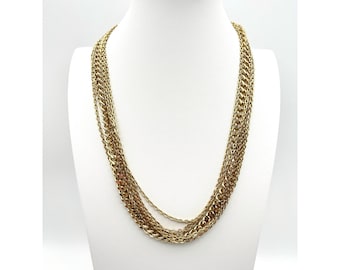 Vintage Multi Strand Gold Chain Necklace Ornate Floral Clasp Heavy Layered