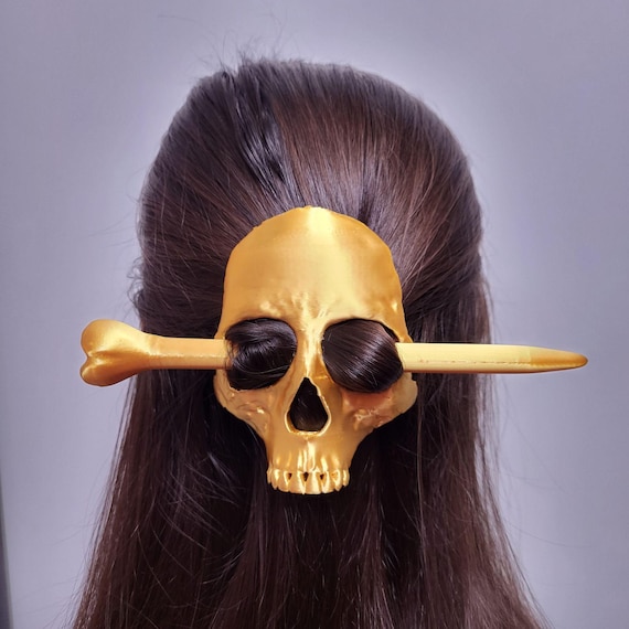 ゴシックスカルヘアクリップ - 3Dプリントのゴールドボーン