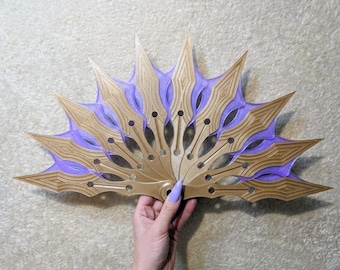 Purple and Gold Cosplay Fan, Mortal Kombat Inspired Blade Fan, Edenian War Fan Prop, Fantasy Weapons for Comic Con, Lavender Hand Fan