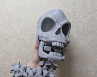 Trofeo de calavera Fatality de Sub-Zero de Mortal Kombat, columna vertebral articulada, mandíbula móvil, decoración para gamers