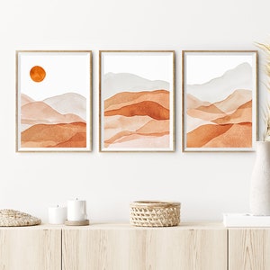 Desert Print Southwestern Decor Mountain Art Modern Abstract Wall Art - Set of 3 Triptych Prints Abstract Art Set