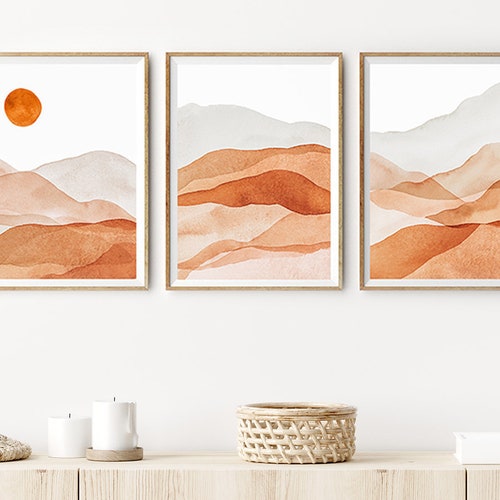 Desert Print, Southwestern Decor, Desert Art, Mountain Print, Modern Abstract Wall Art, set of 3, triptych art, abstract print set, art set